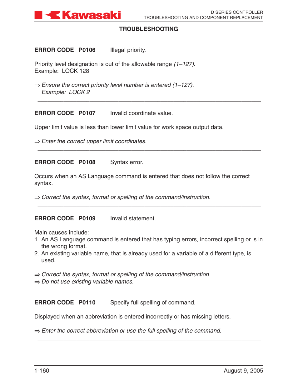 Kawasaki D Series Controller MPVDCONTV113E-3 User Manual | Page 163 / 259