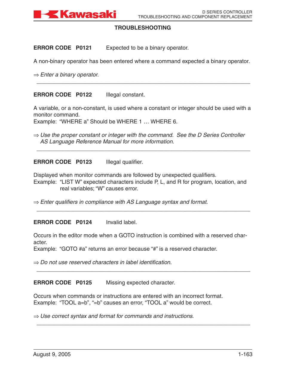 Kawasaki D Series Controller MPVDCONTV113E-3 User Manual | Page 166 / 259