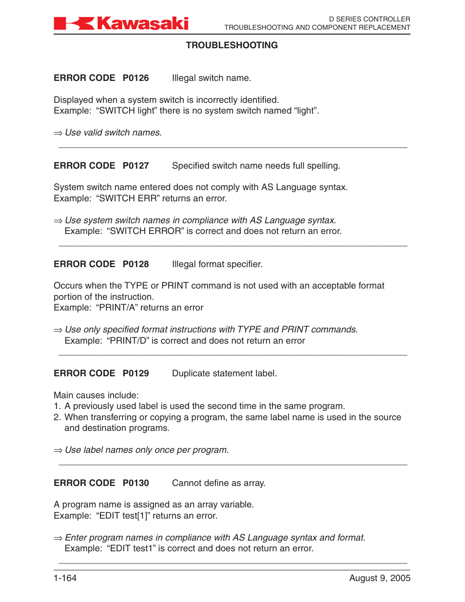 Kawasaki D Series Controller MPVDCONTV113E-3 User Manual | Page 167 / 259