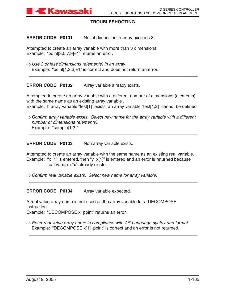 Kawasaki D Series Controller MPVDCONTV113E-3 User Manual | Page 168 / 259