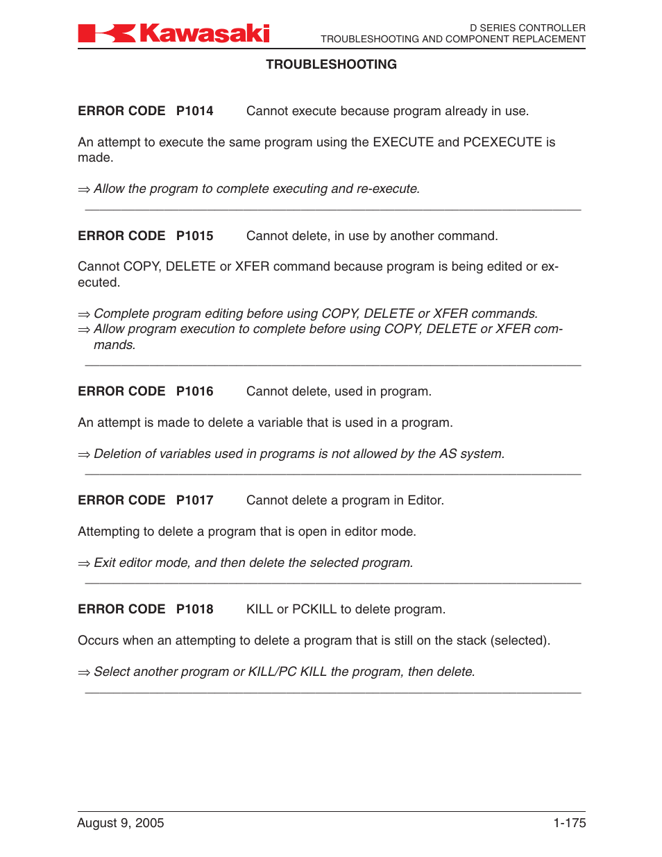 Kawasaki D Series Controller MPVDCONTV113E-3 User Manual | Page 178 / 259