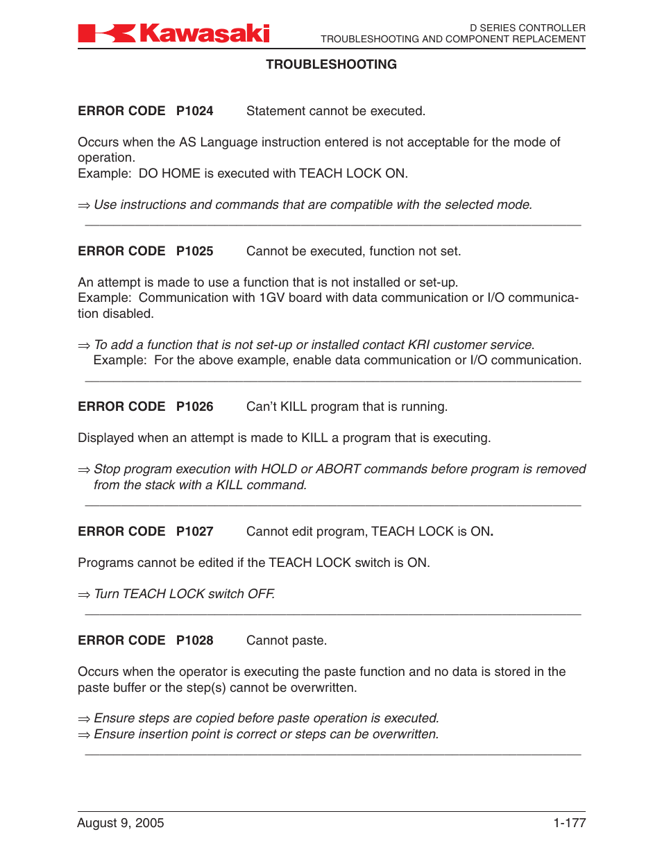 Kawasaki D Series Controller MPVDCONTV113E-3 User Manual | Page 180 / 259