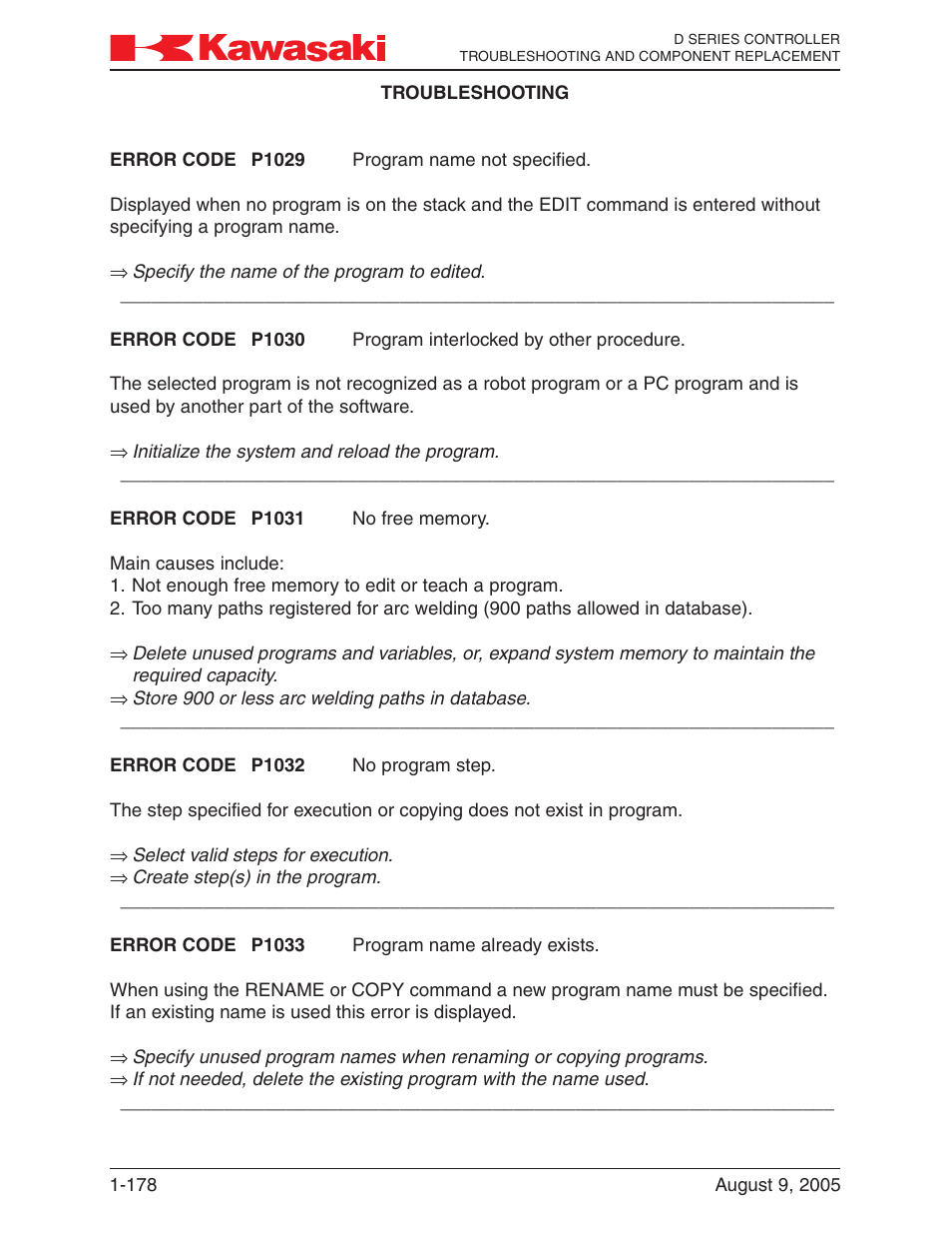 Kawasaki D Series Controller MPVDCONTV113E-3 User Manual | Page 181 / 259