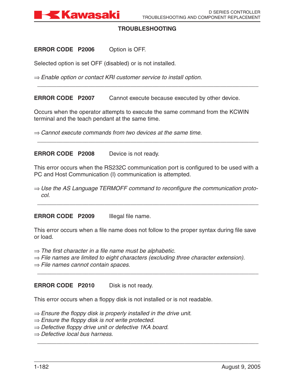 Kawasaki D Series Controller MPVDCONTV113E-3 User Manual | Page 185 / 259