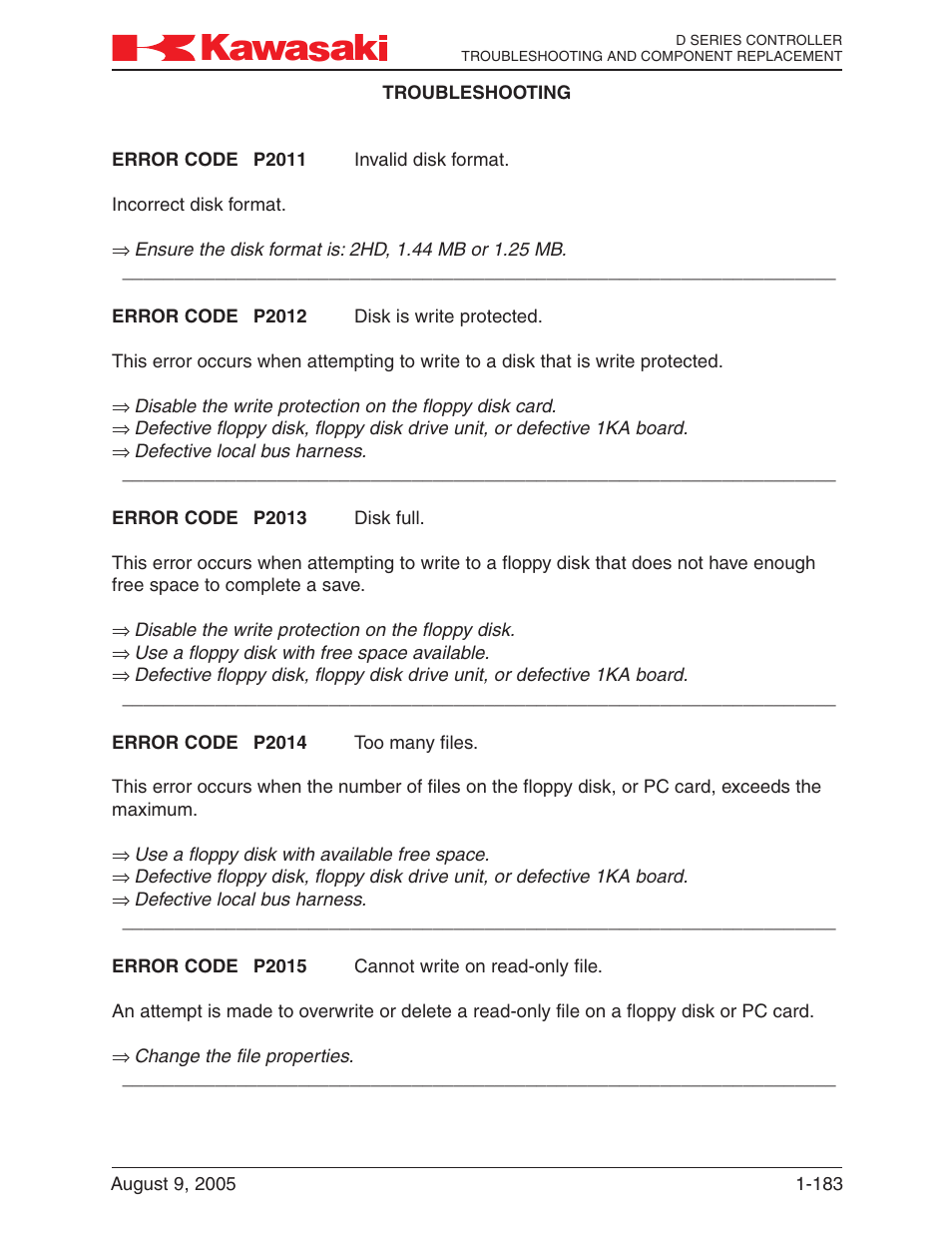 Kawasaki D Series Controller MPVDCONTV113E-3 User Manual | Page 186 / 259