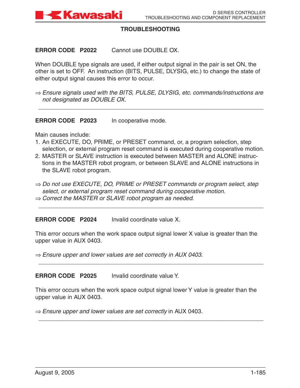 Kawasaki D Series Controller MPVDCONTV113E-3 User Manual | Page 188 / 259