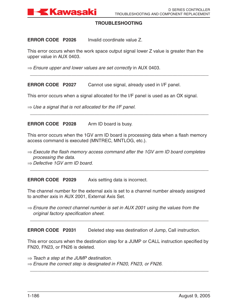 Kawasaki D Series Controller MPVDCONTV113E-3 User Manual | Page 189 / 259