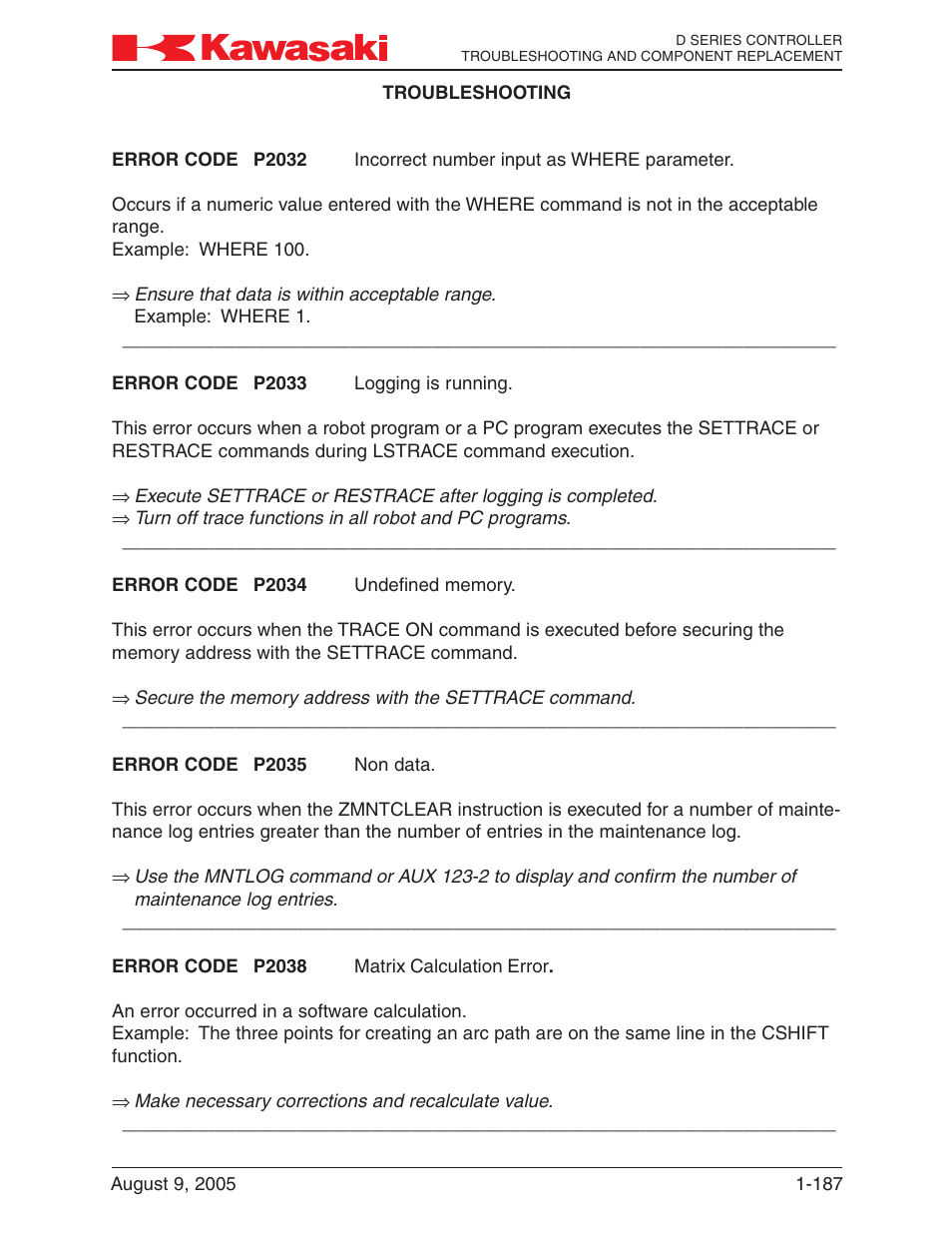 Kawasaki D Series Controller MPVDCONTV113E-3 User Manual | Page 190 / 259