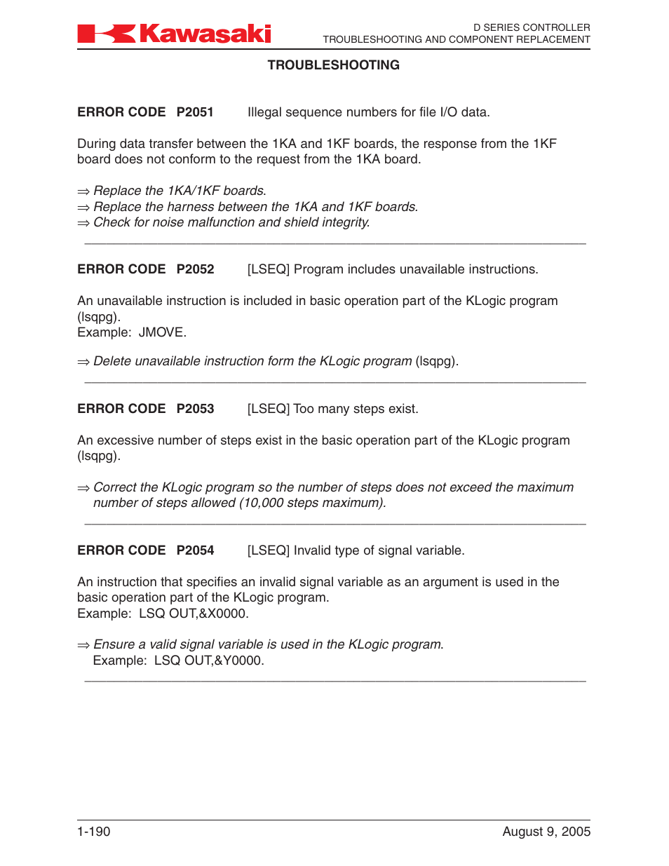 Kawasaki D Series Controller MPVDCONTV113E-3 User Manual | Page 193 / 259