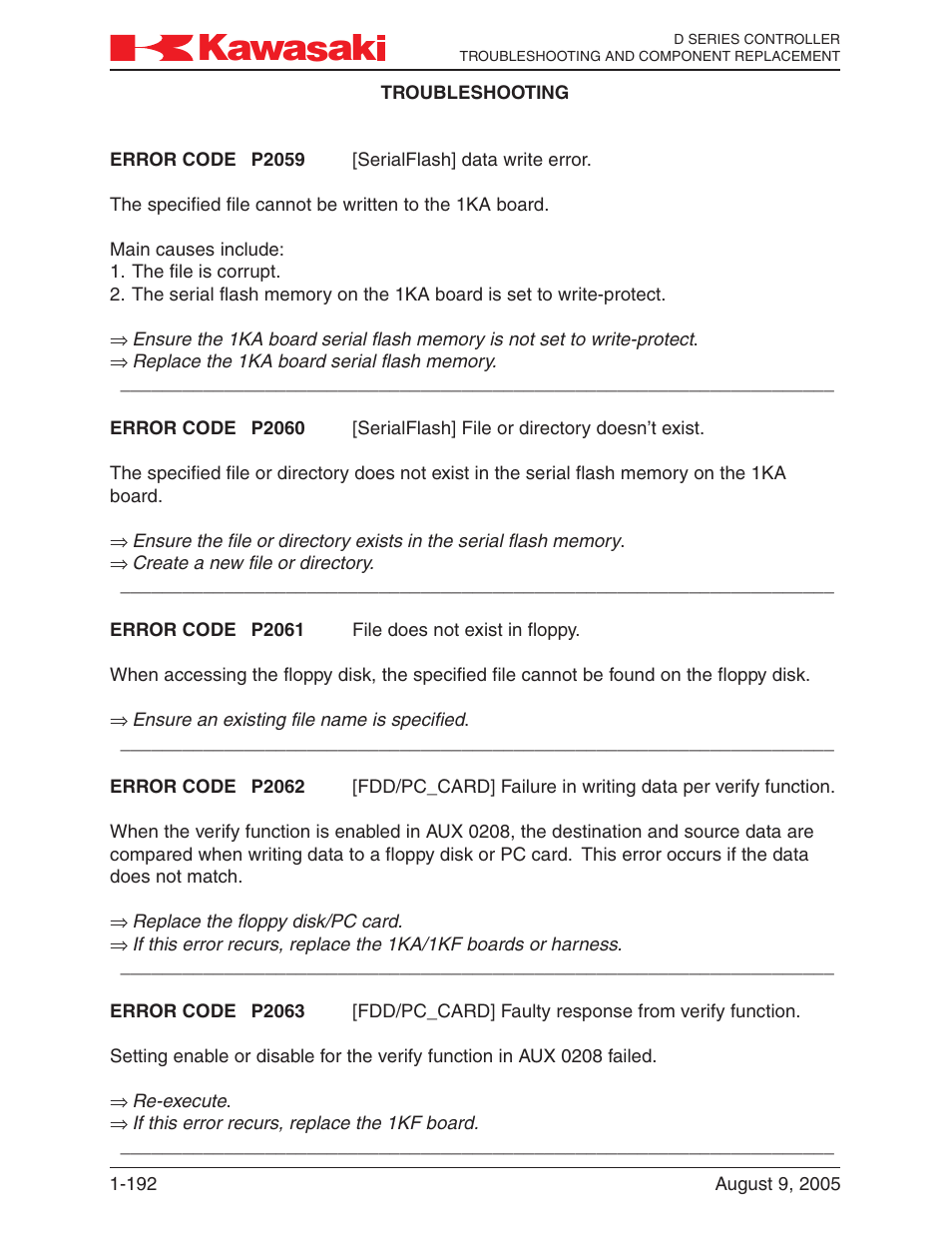 Kawasaki D Series Controller MPVDCONTV113E-3 User Manual | Page 195 / 259