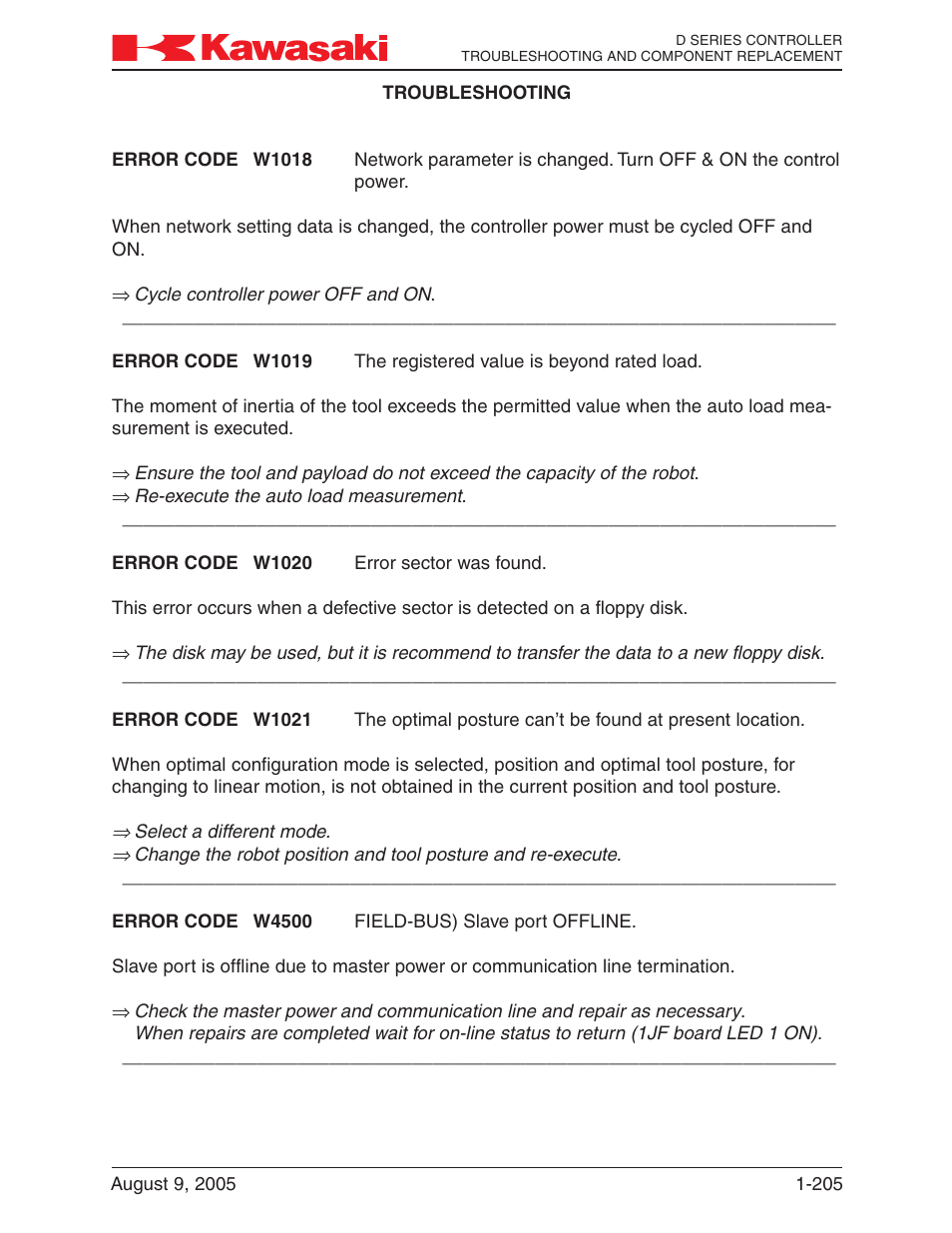 Kawasaki D Series Controller MPVDCONTV113E-3 User Manual | Page 208 / 259