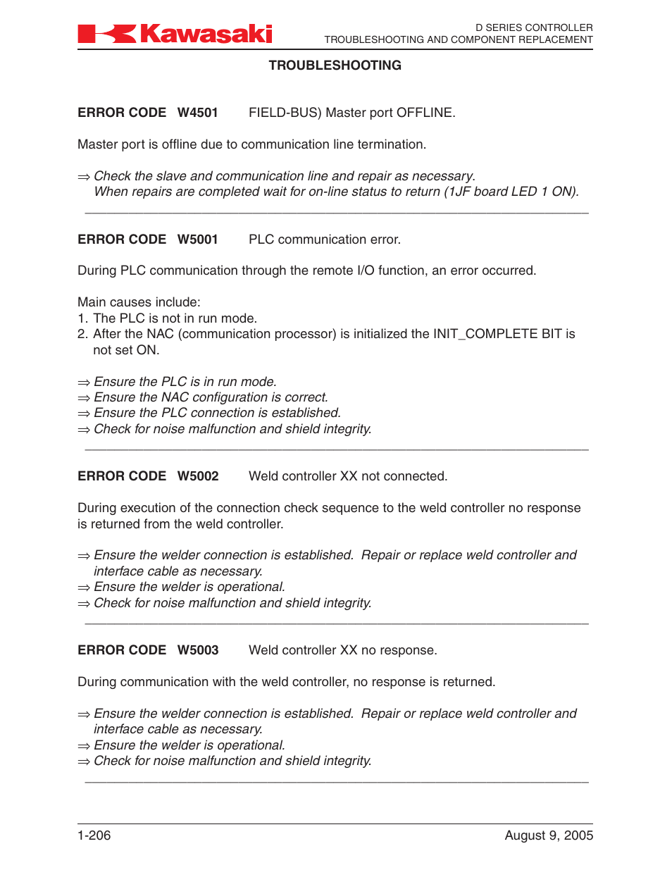 Kawasaki D Series Controller MPVDCONTV113E-3 User Manual | Page 209 / 259
