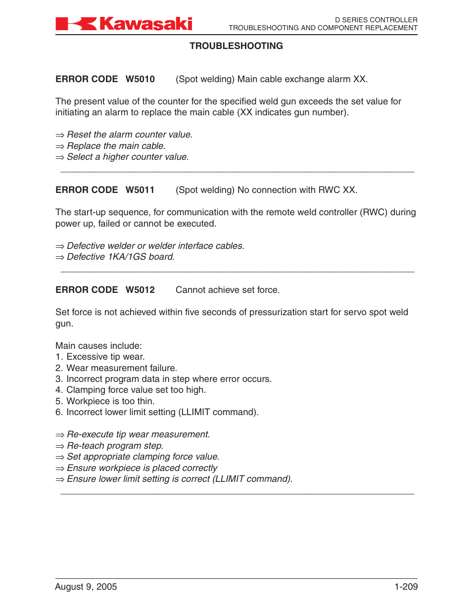 Kawasaki D Series Controller MPVDCONTV113E-3 User Manual | Page 212 / 259