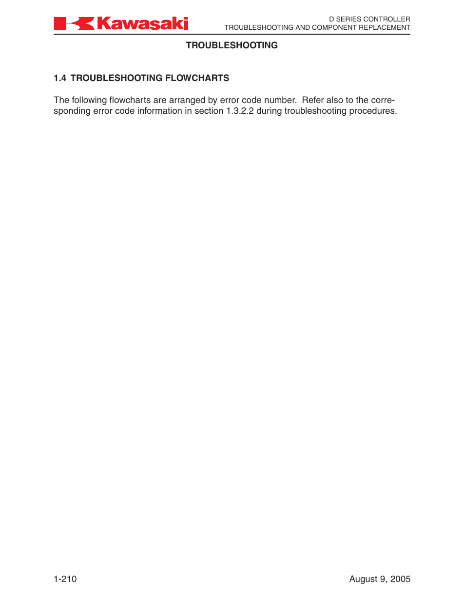 4 troubleshooting flowcharts, Troubleshooting flowcharts -210 | Kawasaki D Series Controller MPVDCONTV113E-3 User Manual | Page 213 / 259