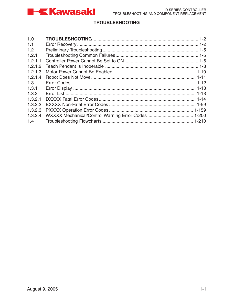 0 troubleshooting | Kawasaki D Series Controller MPVDCONTV113E-3 User Manual | Page 4 / 259