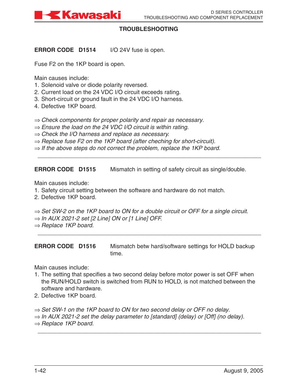 Kawasaki D Series Controller MPVDCONTV113E-3 User Manual | Page 45 / 259