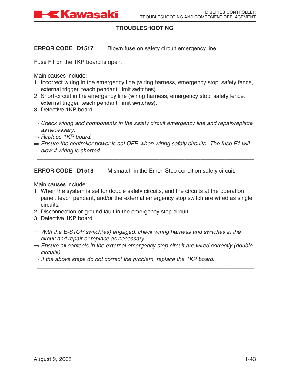 Kawasaki D Series Controller MPVDCONTV113E-3 User Manual | Page 46 / 259