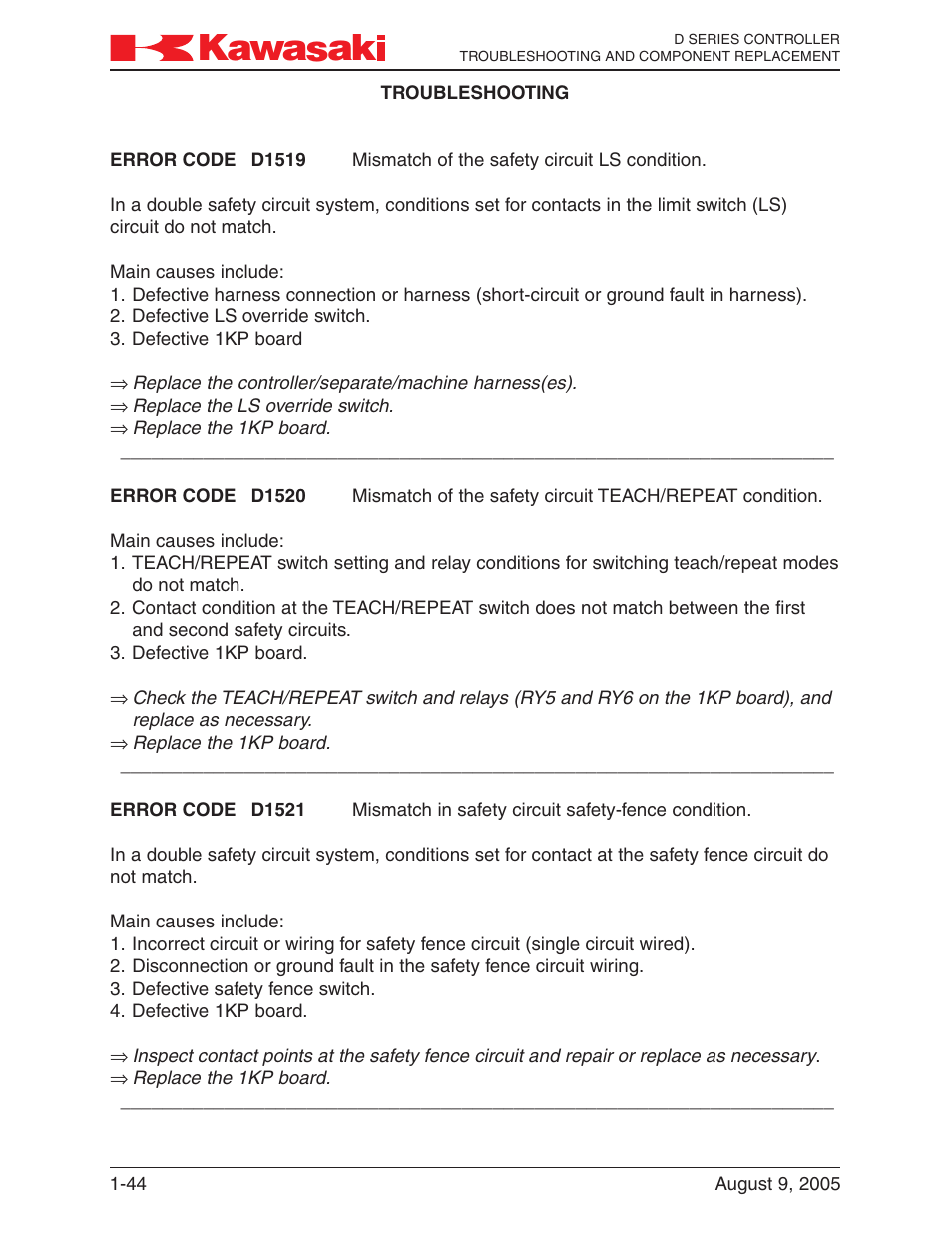 Kawasaki D Series Controller MPVDCONTV113E-3 User Manual | Page 47 / 259