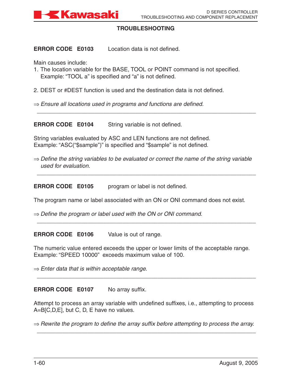 Kawasaki D Series Controller MPVDCONTV113E-3 User Manual | Page 63 / 259