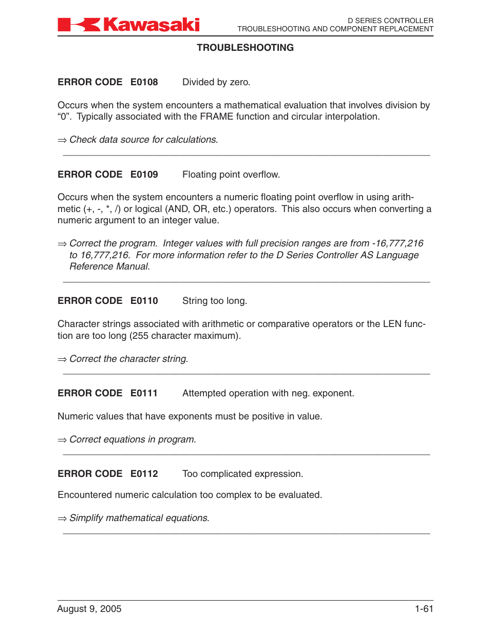 Kawasaki D Series Controller MPVDCONTV113E-3 User Manual | Page 64 / 259