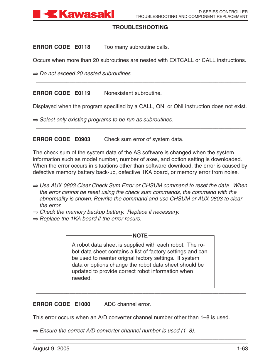 Kawasaki D Series Controller MPVDCONTV113E-3 User Manual | Page 66 / 259