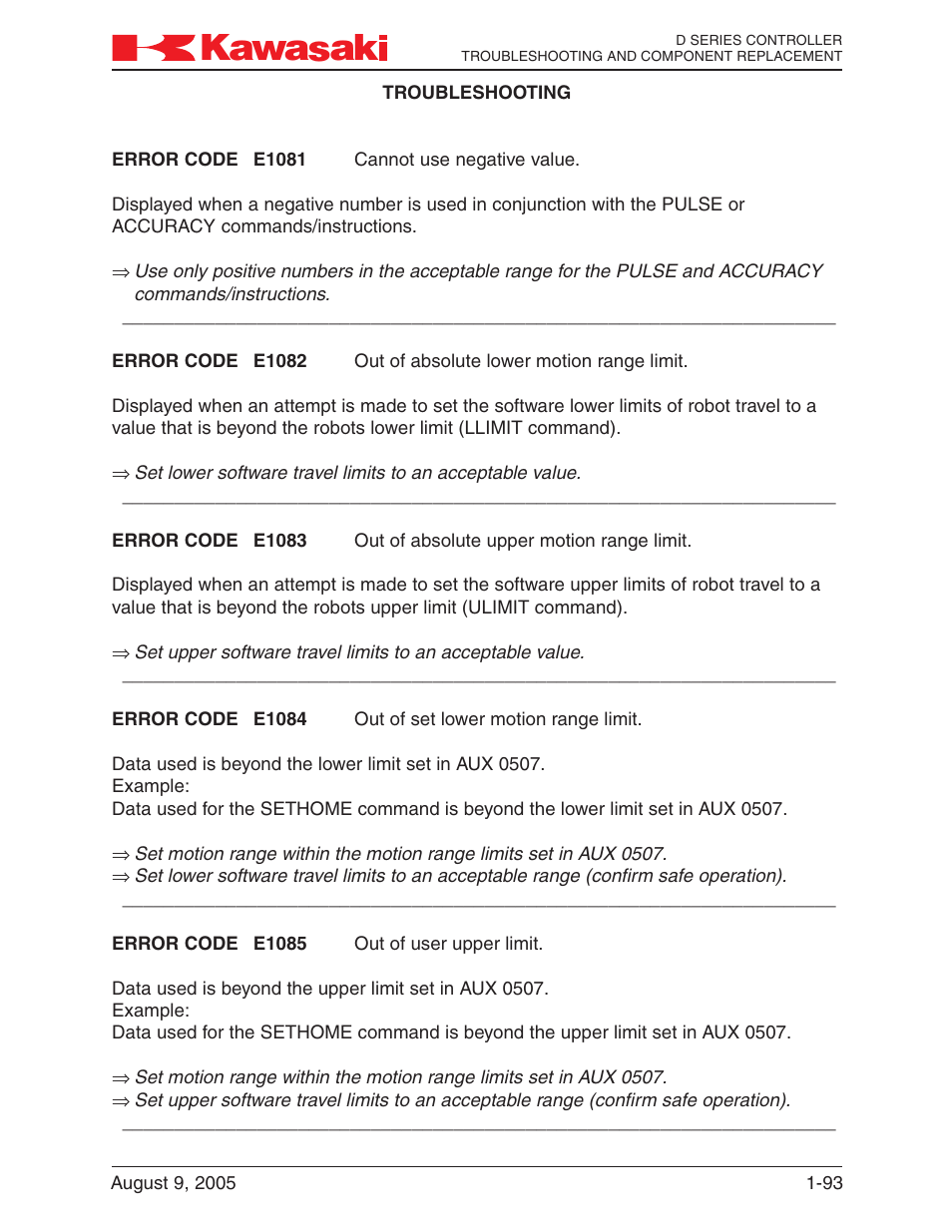 Kawasaki D Series Controller MPVDCONTV113E-3 User Manual | Page 96 / 259