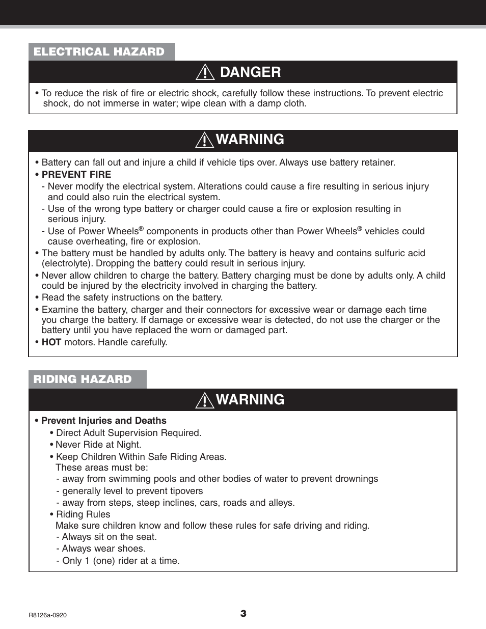 Warning, Danger | Kawasaki BRUTE FORCE R8126 User Manual | Page 3 / 20