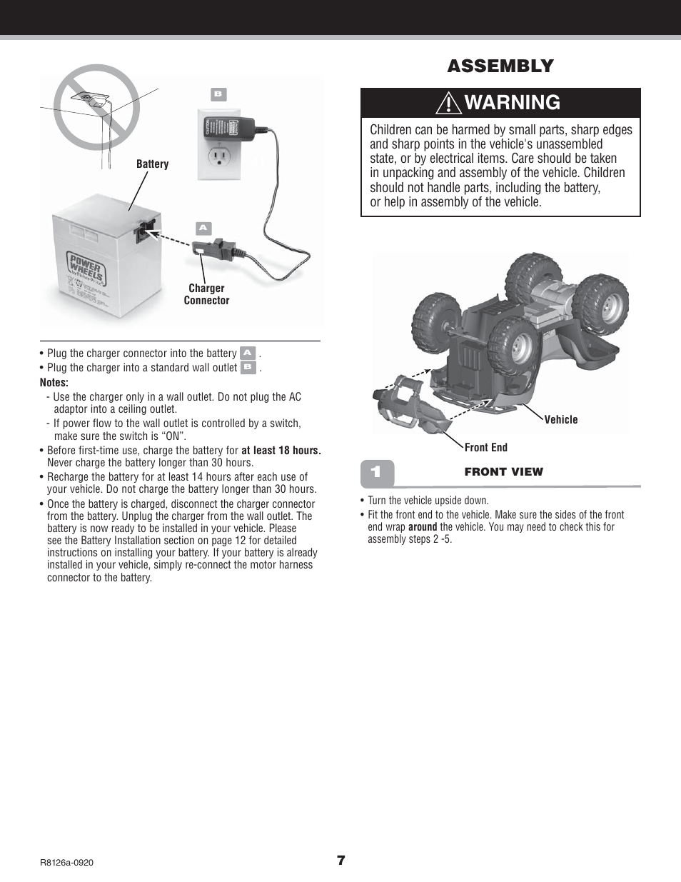 Warning, Assembly | Kawasaki BRUTE FORCE R8126 User Manual | Page 7 / 20