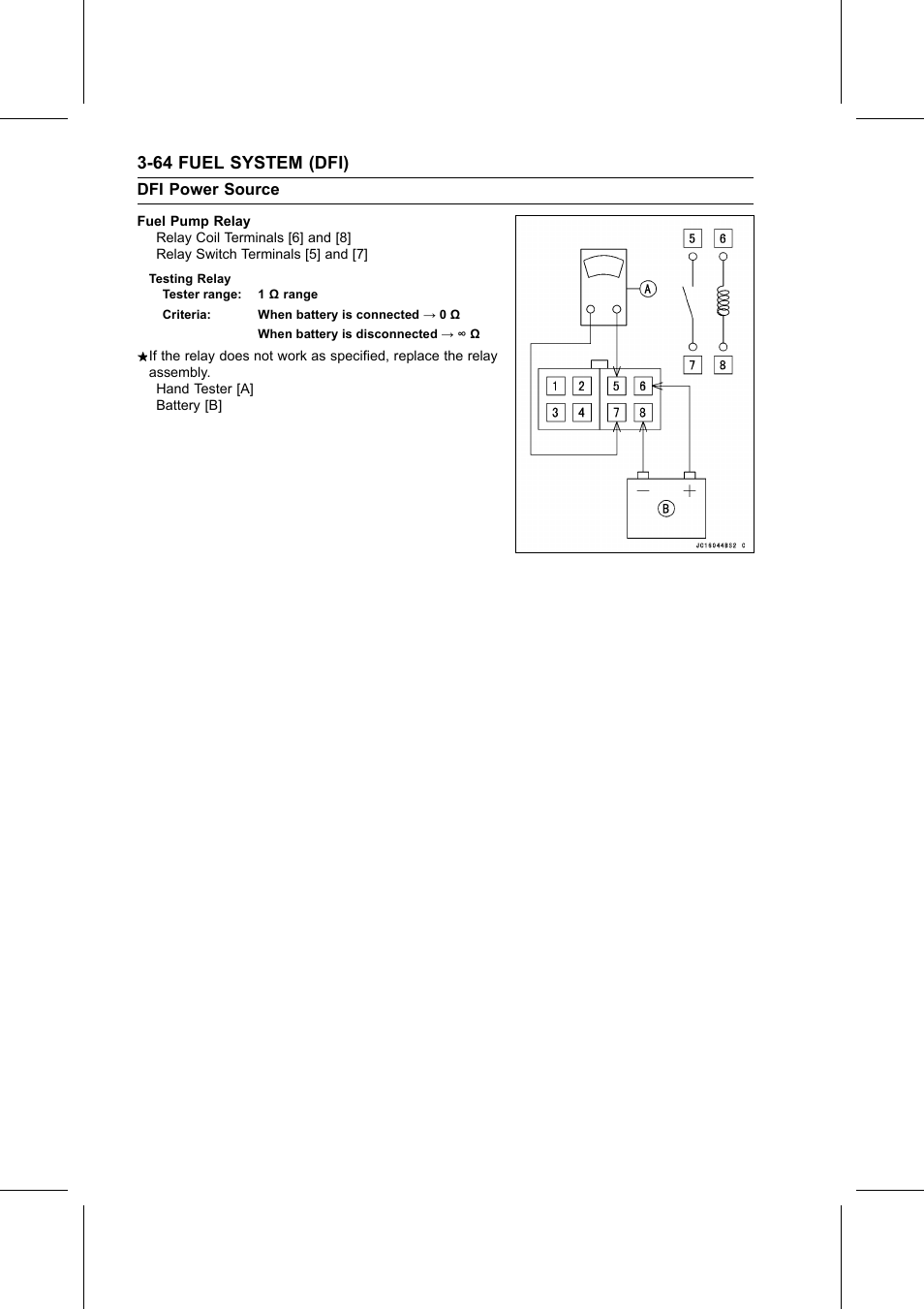 Testing relay, 64 fuel system (dfi) | Kawasaki STX-15F User Manual | Page 118 / 438