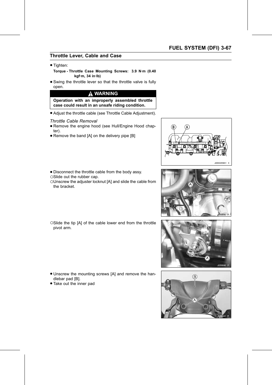 Torque, Throttle cable removal | Kawasaki STX-15F User Manual | Page 121 / 438