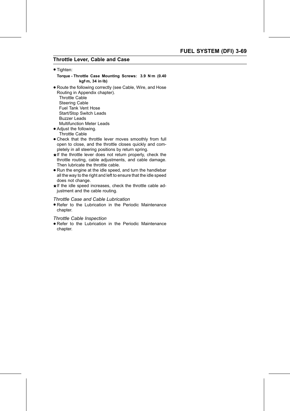 Torque, Throttle case and cable lubrication, Throttle cable inspection | Throttle case and | Kawasaki STX-15F User Manual | Page 123 / 438