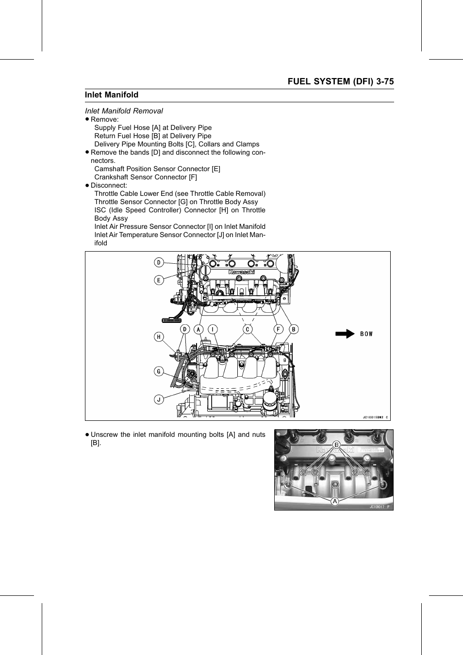 Inlet manifold removal, Inlet manifold | Kawasaki STX-15F User Manual | Page 129 / 438