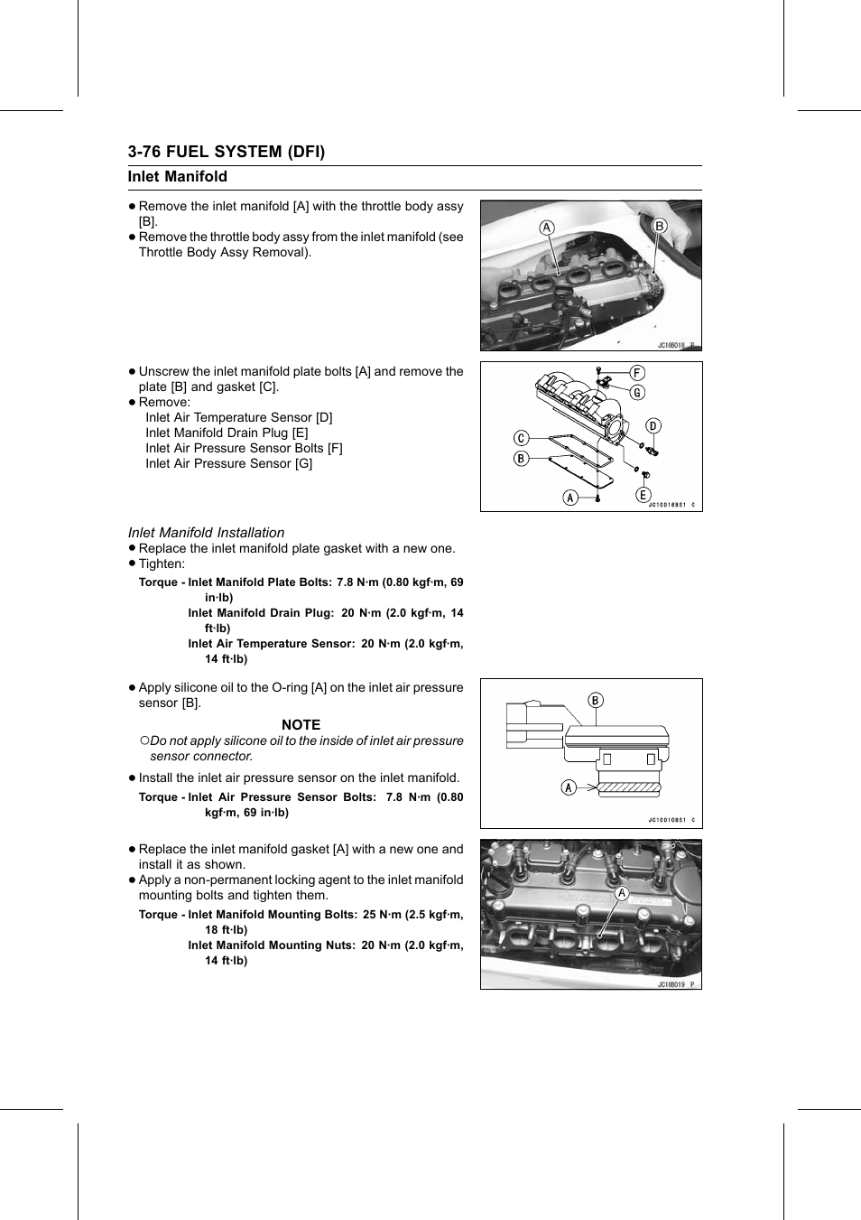 Inlet manifold installation, Torque | Kawasaki STX-15F User Manual | Page 130 / 438