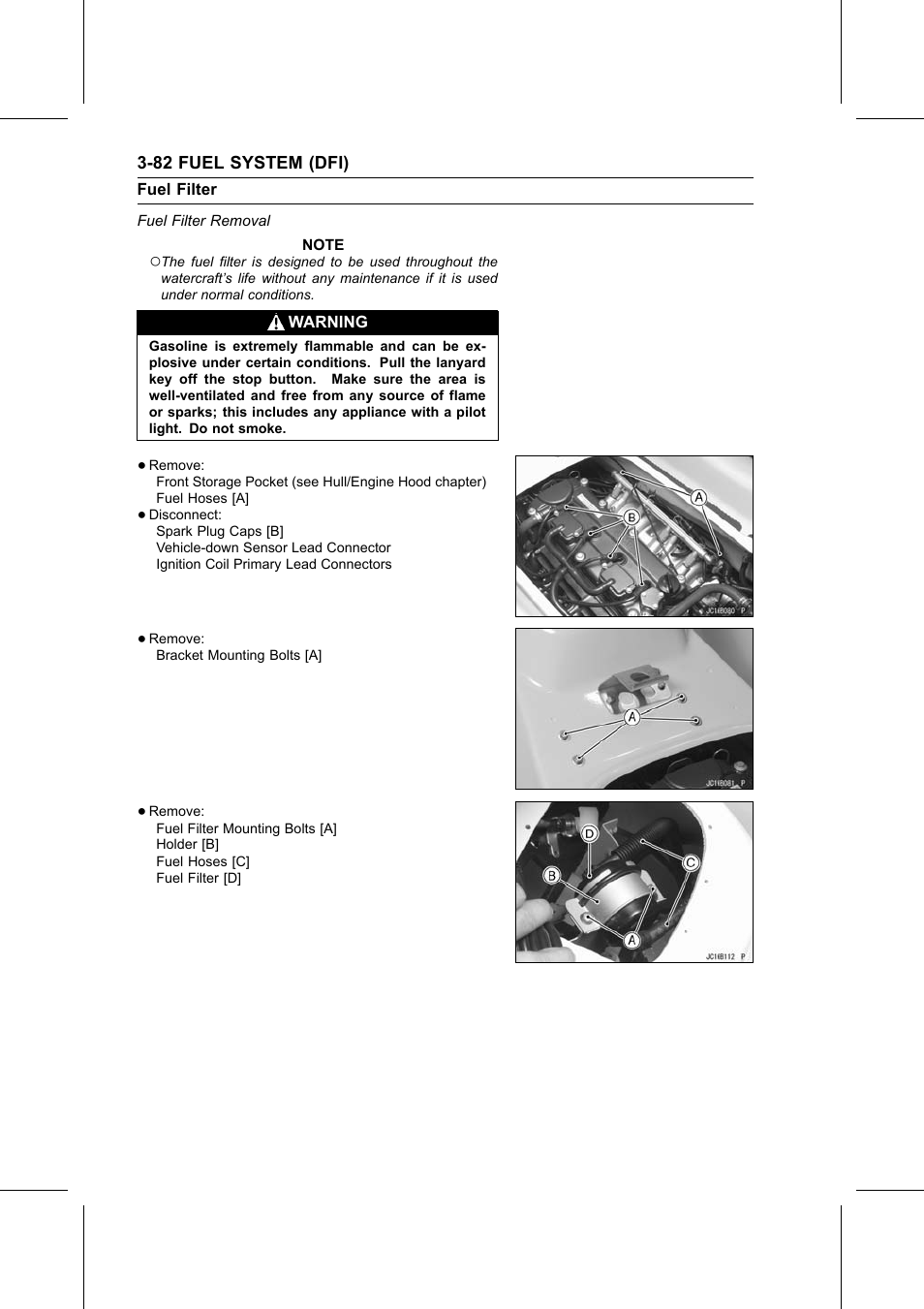 Fuel filter removal, Fuel filter | Kawasaki STX-15F User Manual | Page 136 / 438