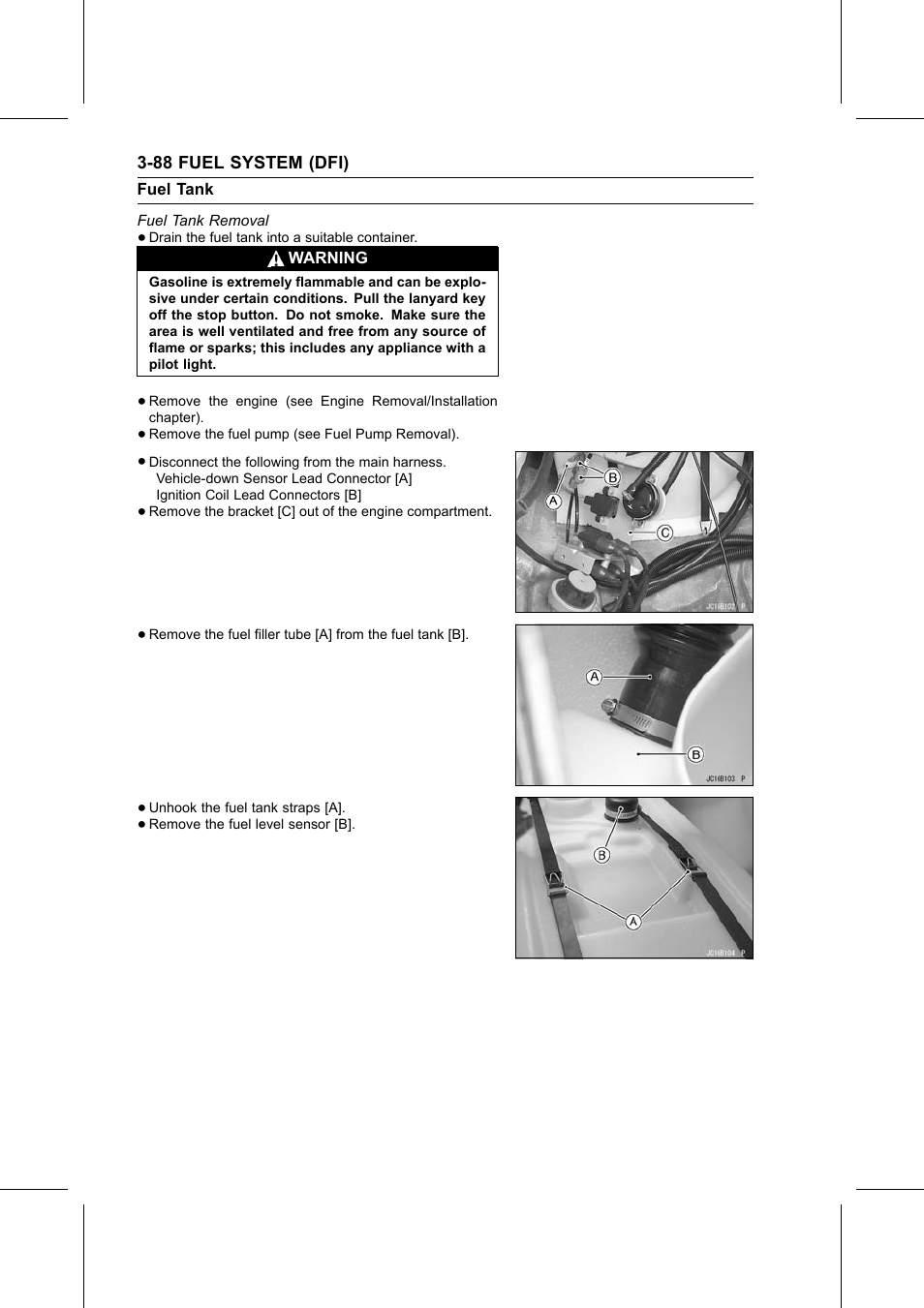 Fuel tank removal, Fuel tank | Kawasaki STX-15F User Manual | Page 142 / 438