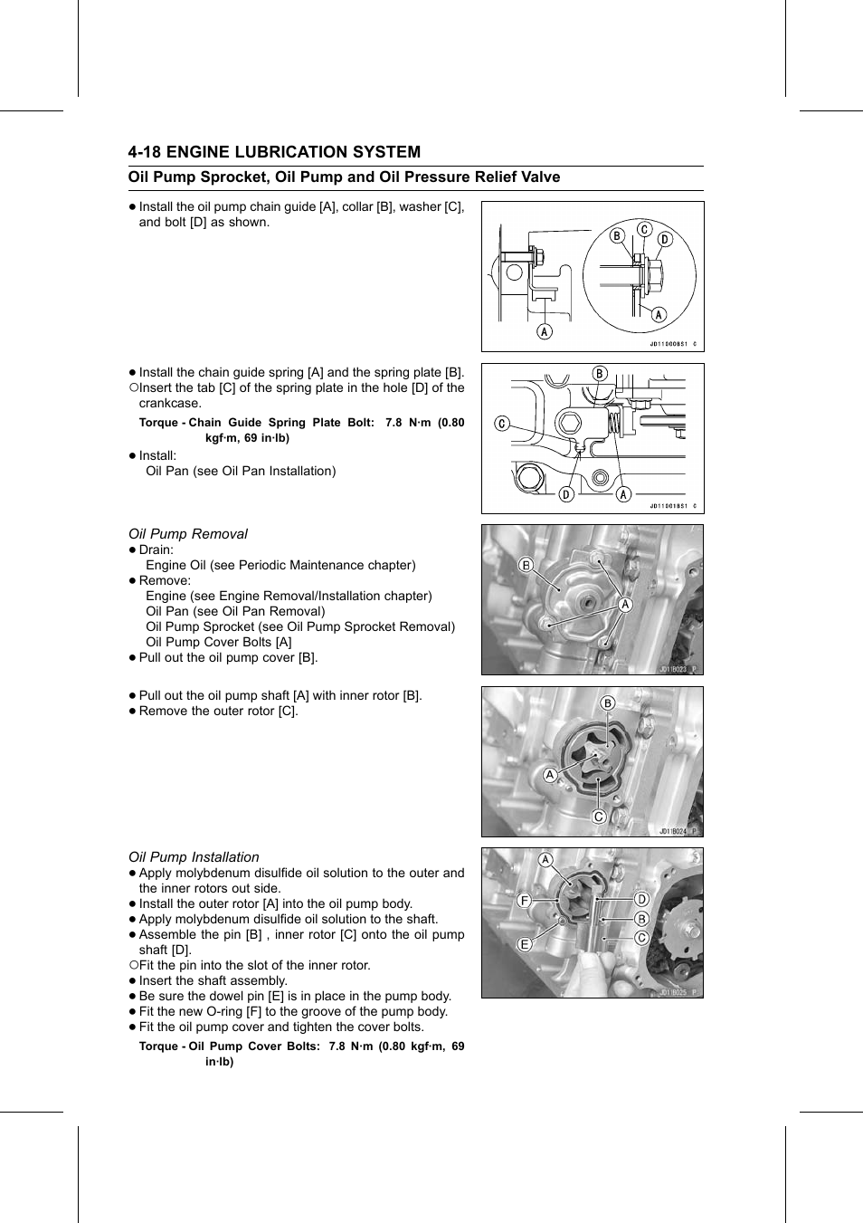 Torque, Oil pump removal, Oil pump installation | Kawasaki STX-15F User Manual | Page 162 / 438