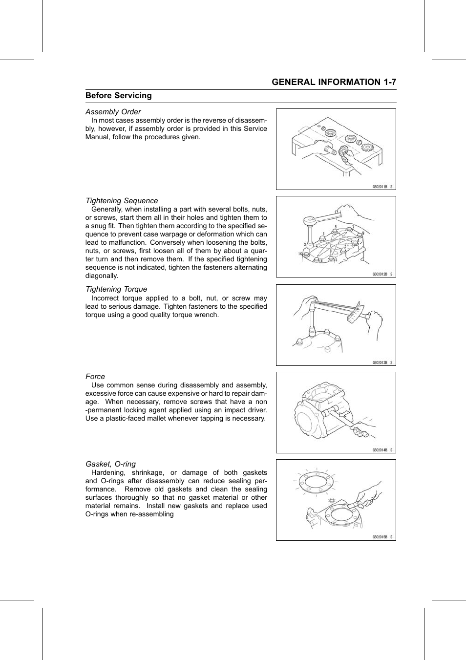 Assembly order, Tightening sequence, Tightening torque | Force, Gasket, o-ring | Kawasaki STX-15F User Manual | Page 17 / 438