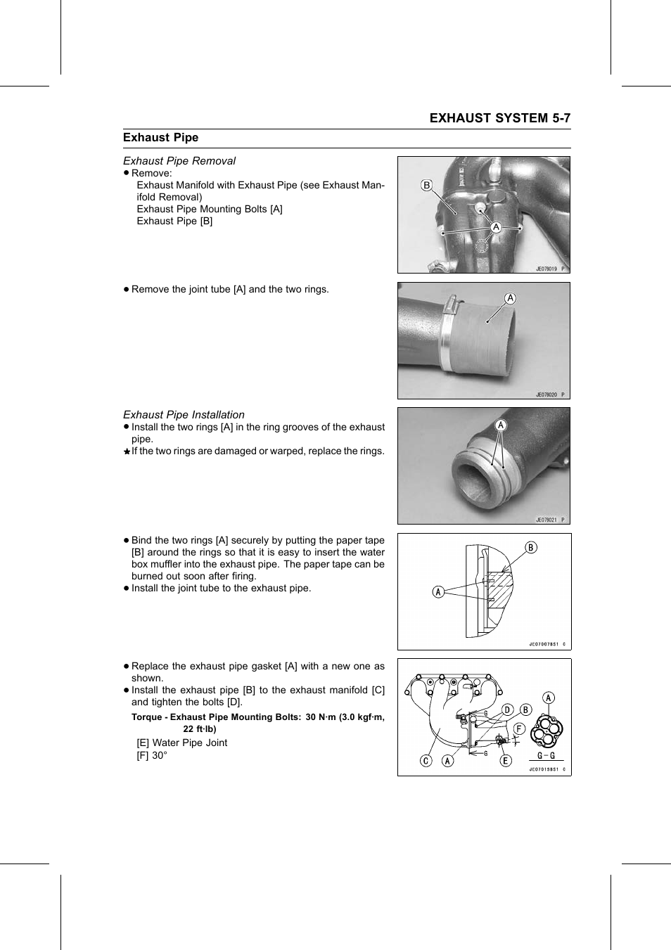 Exhaust pipe removal, Exhaust pipe installation, Torque | Exhaust pipe | Kawasaki STX-15F User Manual | Page 175 / 438