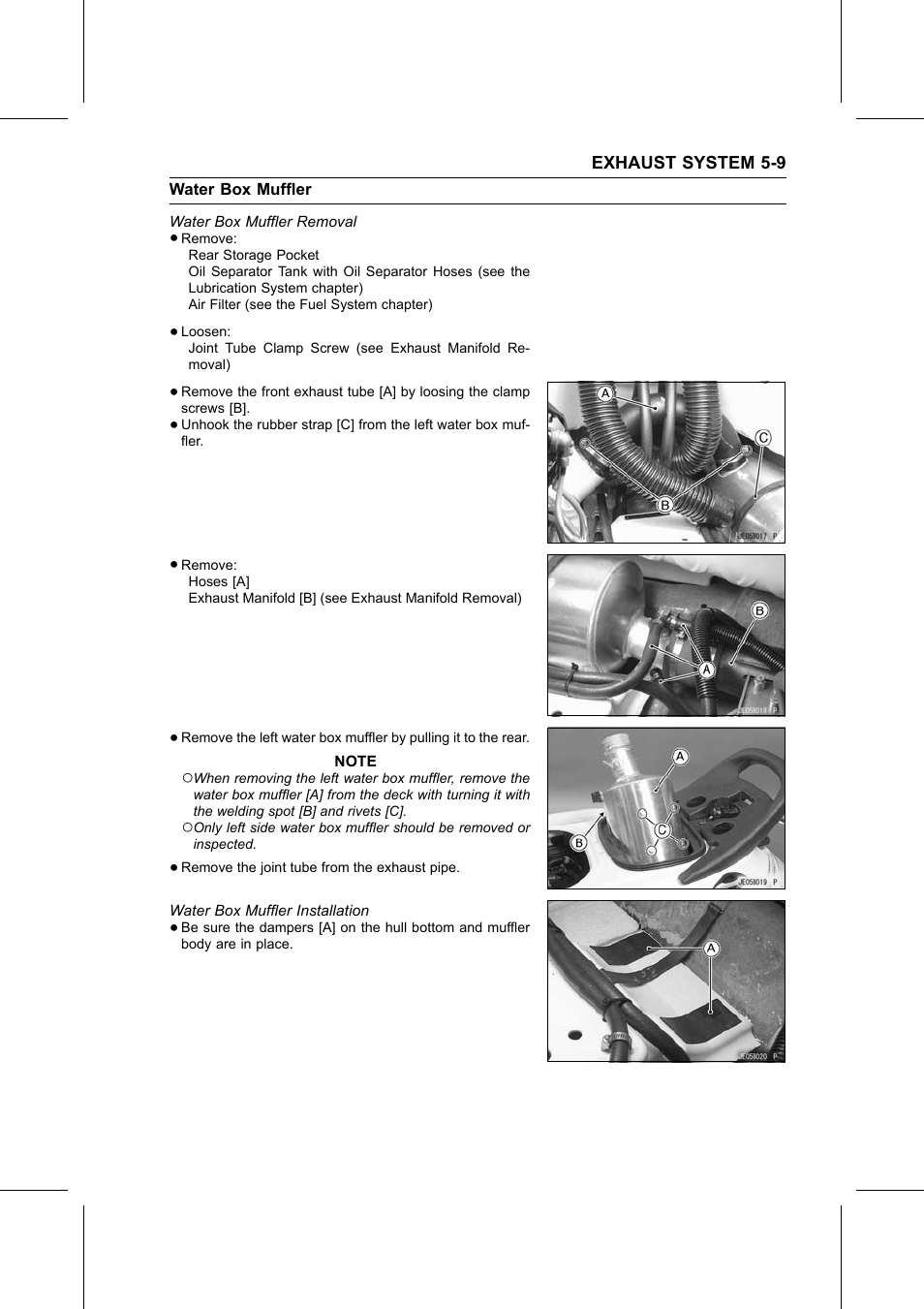 Water box muffler removal, Water box muffler installation, Water box muffler | Kawasaki STX-15F User Manual | Page 177 / 438