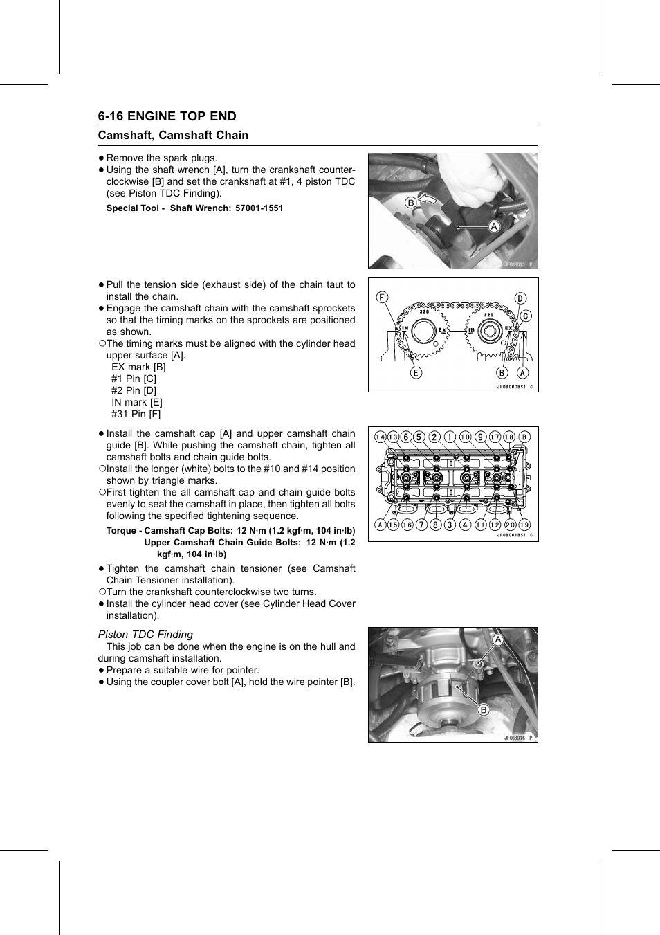 Special tool, Torque, Piston tdc finding | Kawasaki STX-15F User Manual | Page 194 / 438