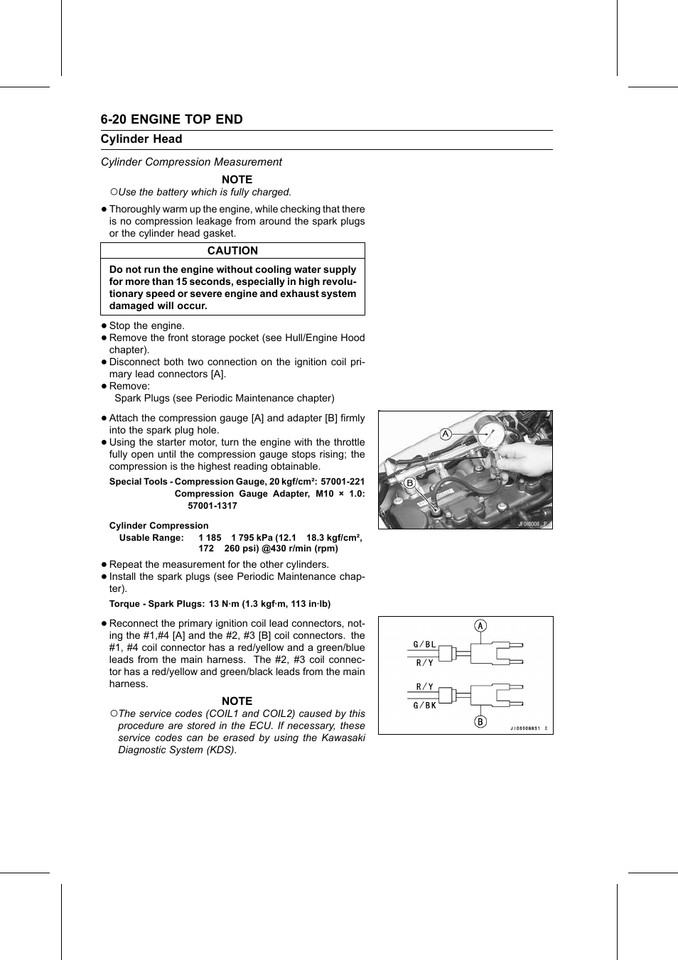 Cylinder compression, Cylinder compression measurement, Special tools | Torque, Cylinder head | Kawasaki STX-15F User Manual | Page 198 / 438