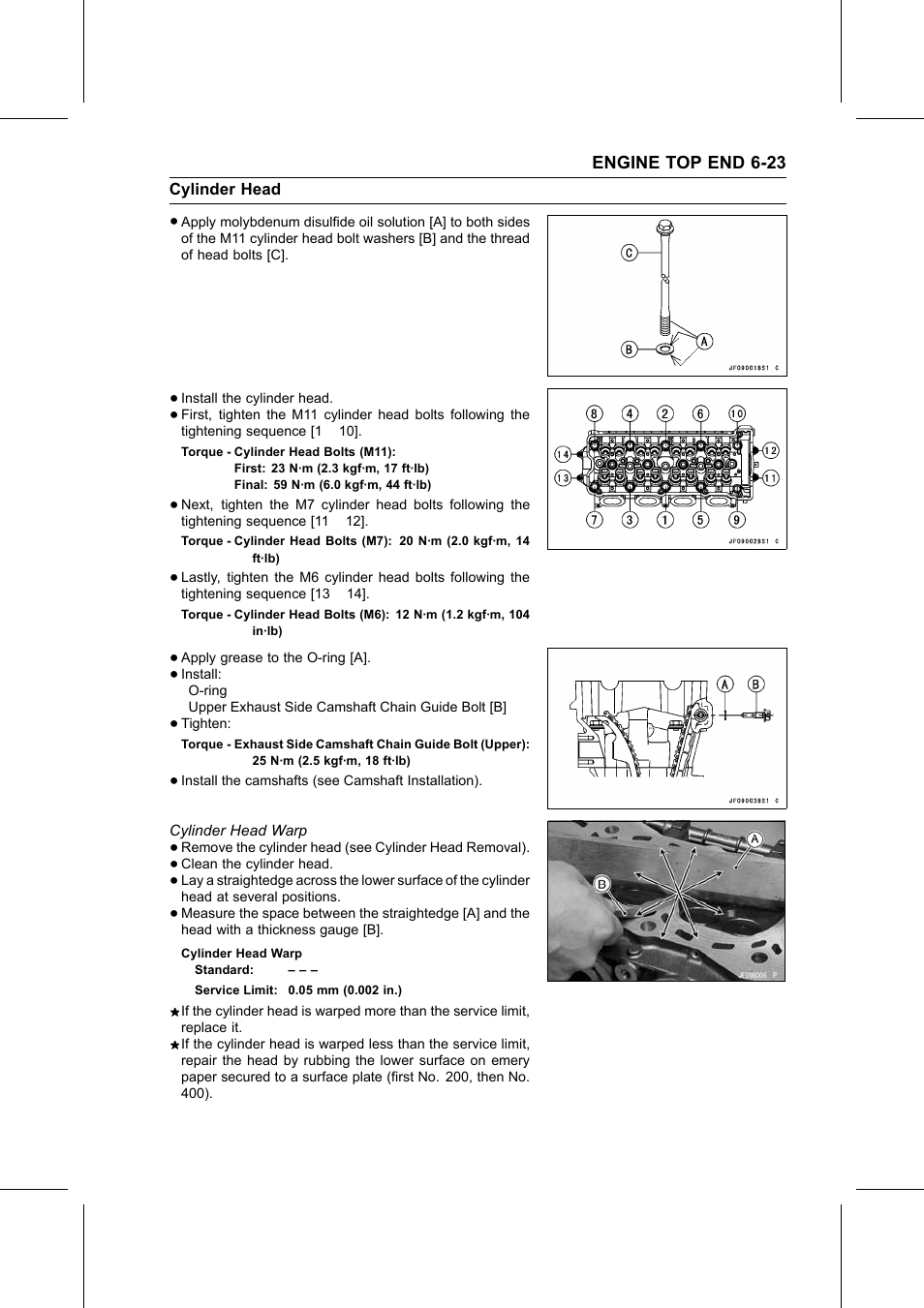 Cylinder head warp, Torque | Kawasaki STX-15F User Manual | Page 201 / 438