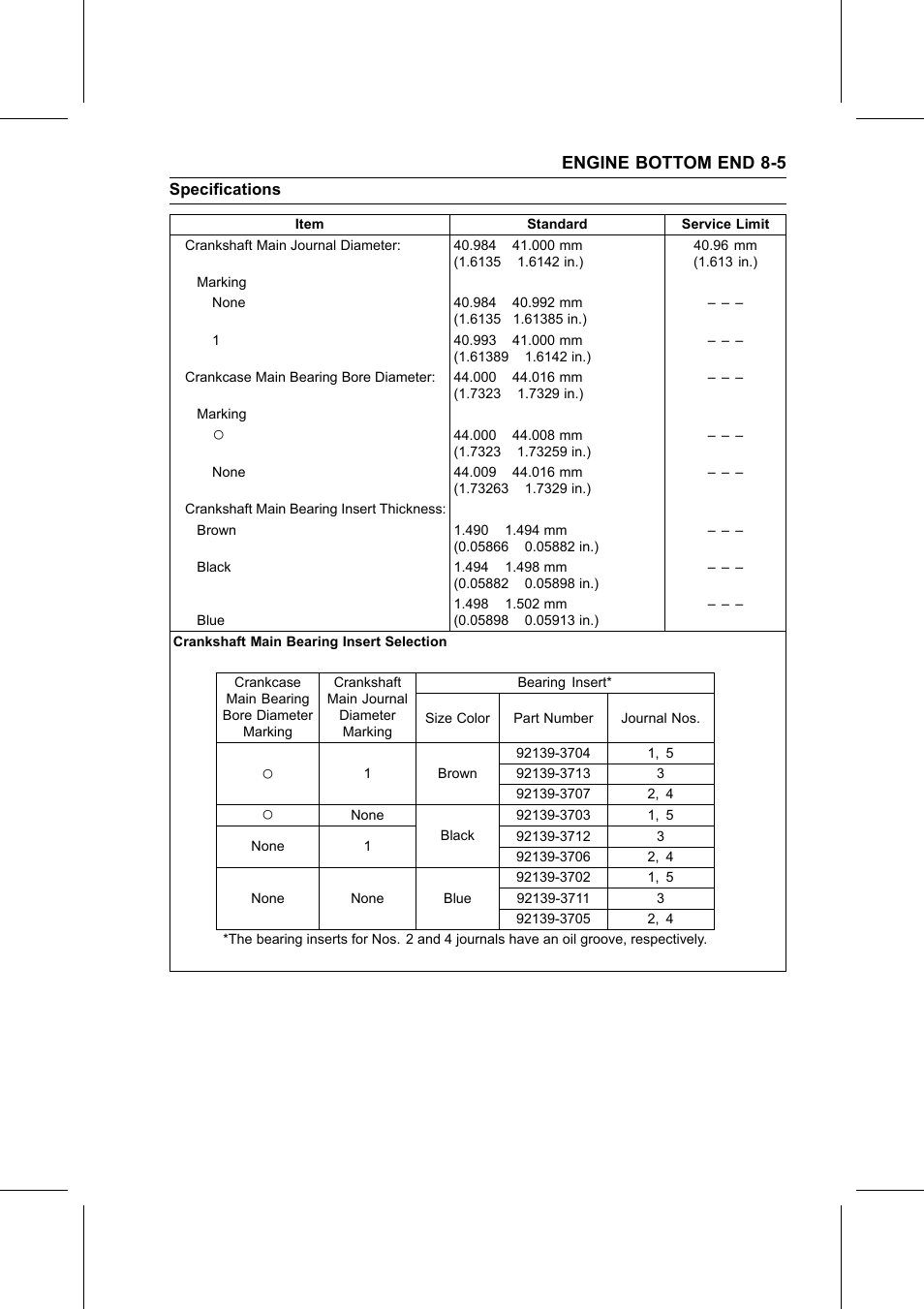 Engine bottom end 8-5 | Kawasaki STX-15F User Manual | Page 225 / 438