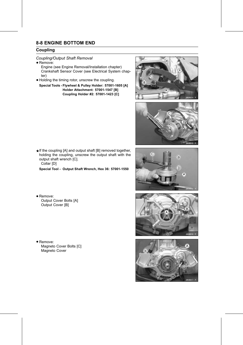 Coupling/output shaft removal, Special tools, Special tool | Coupling | Kawasaki STX-15F User Manual | Page 228 / 438