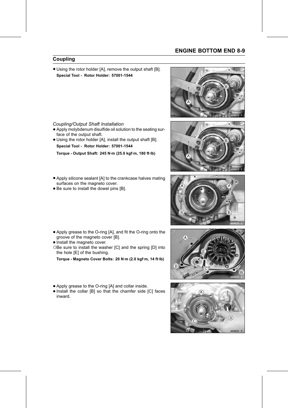 Special tool, Coupling/output shaft installation, Torque | Kawasaki STX-15F User Manual | Page 229 / 438