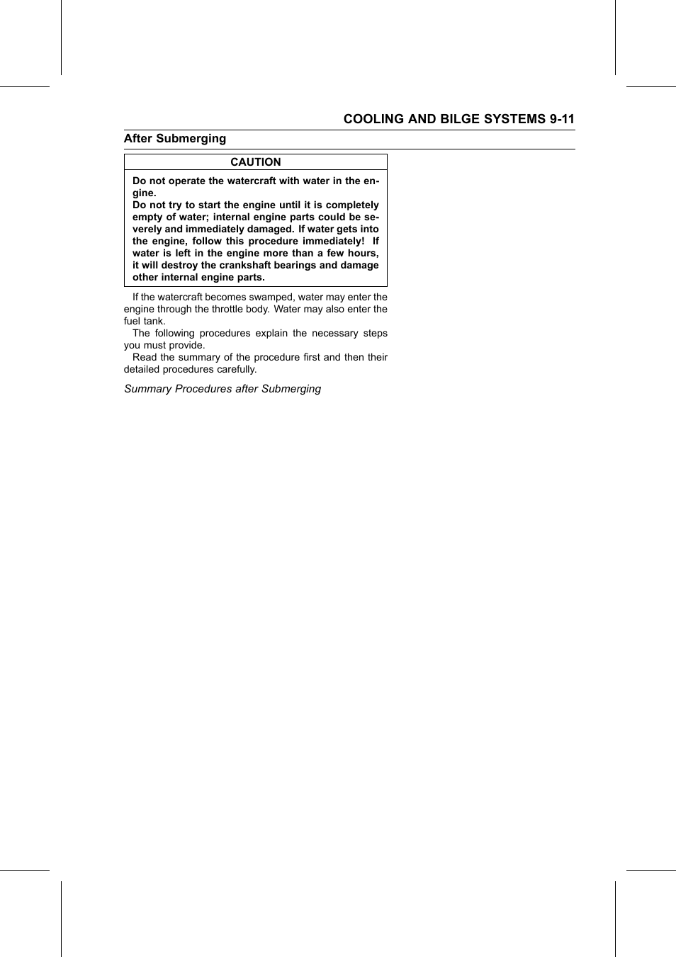 Caution, Summary procedures after submerging, After submerging | Kawasaki STX-15F User Manual | Page 257 / 438