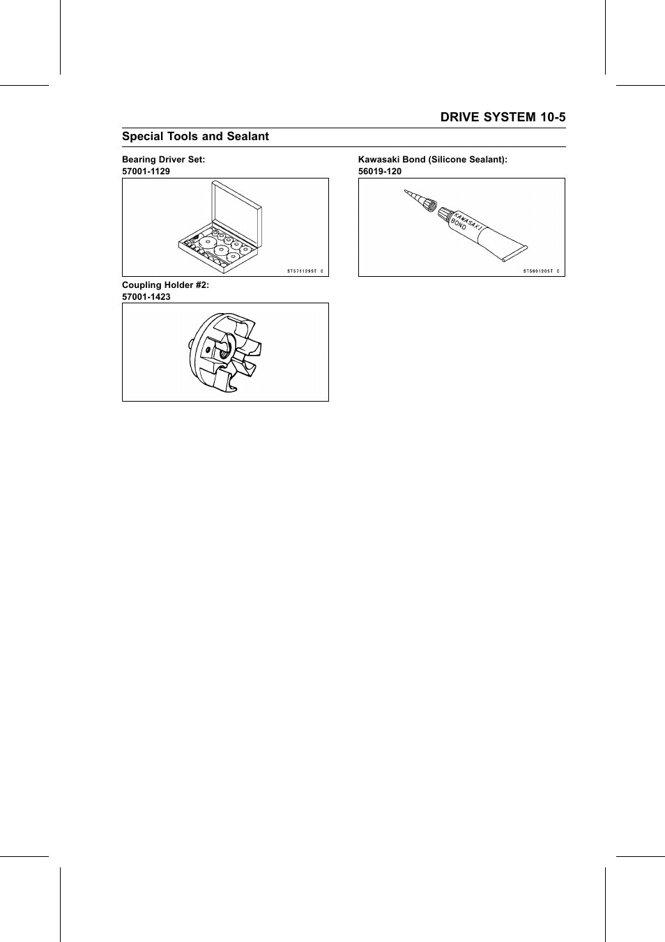 Bearing driver set, Special tools and sealant, Drive system 10-5 | Kawasaki STX-15F User Manual | Page 267 / 438