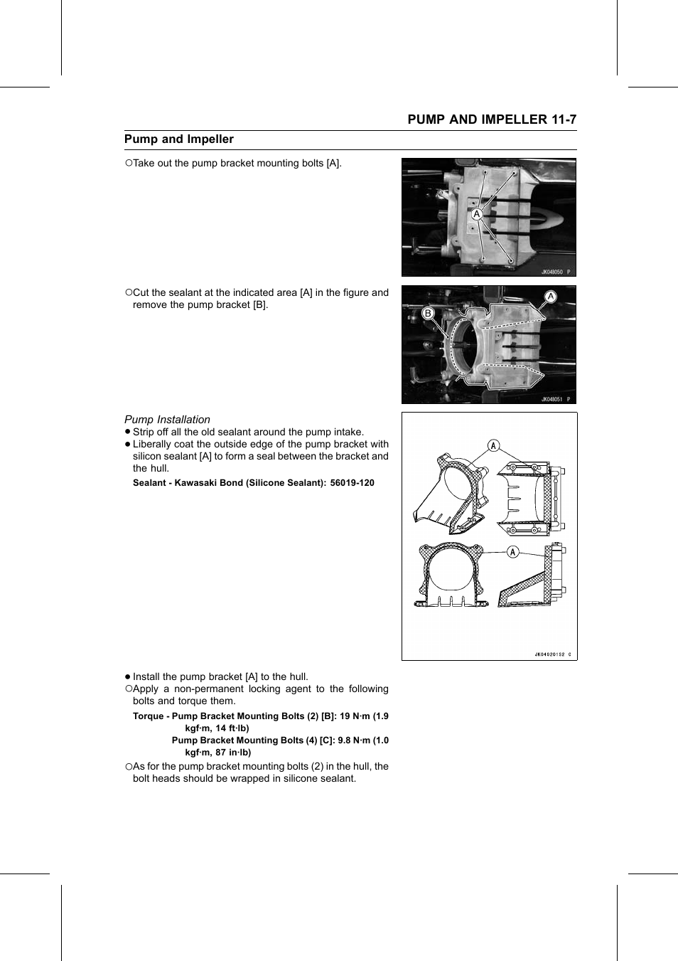 Pump installation, Sealant, Torque | Kawasaki STX-15F User Manual | Page 277 / 438