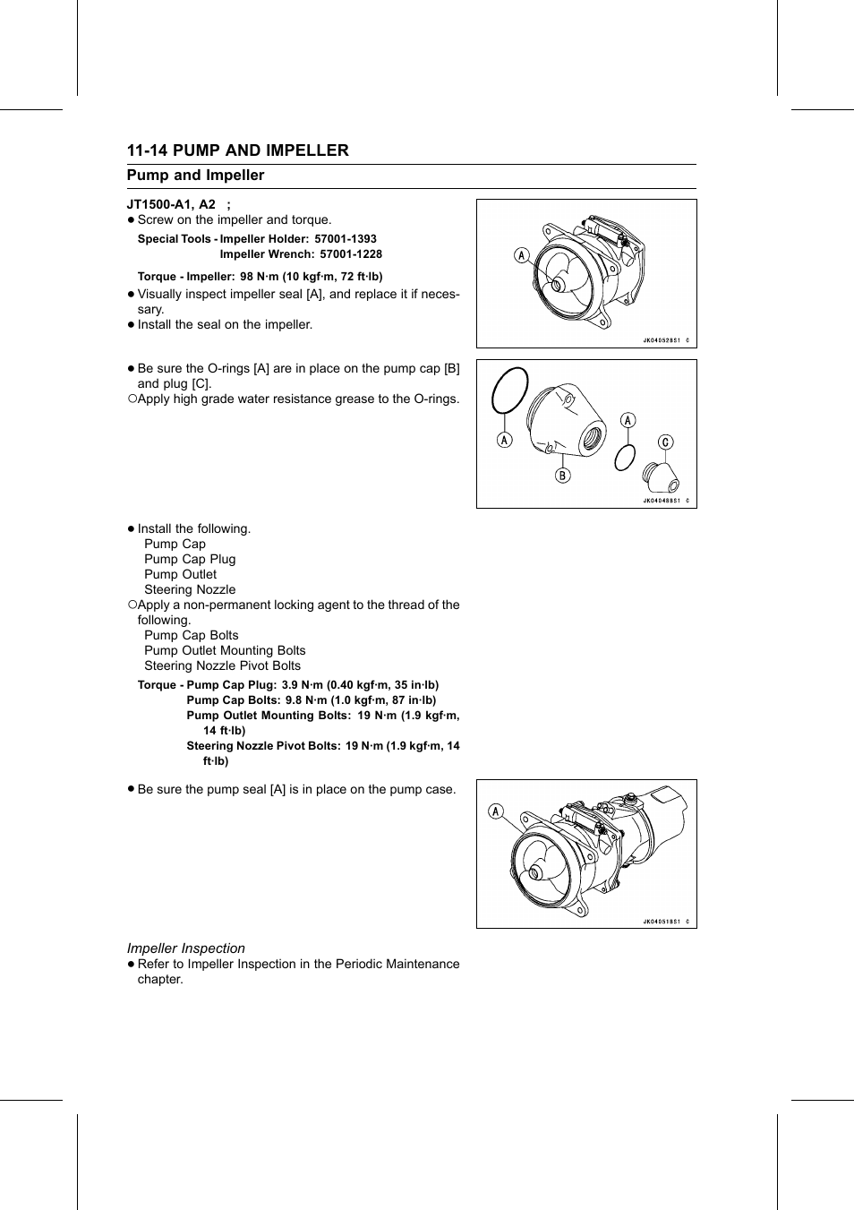 Special tools, Torque, Impeller inspection | Kawasaki STX-15F User Manual | Page 284 / 438