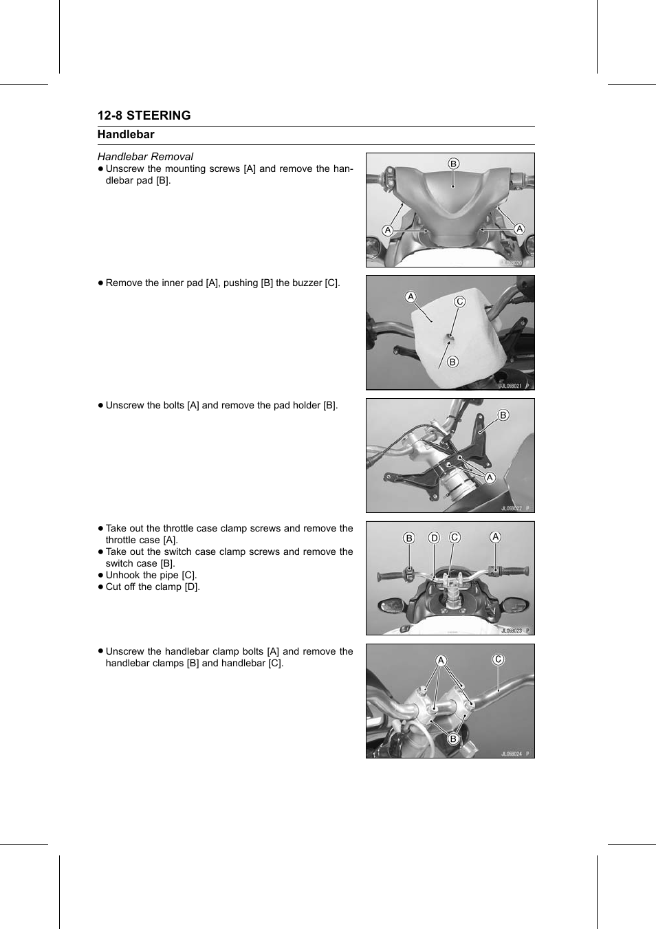 Handlebar removal, Handlebar | Kawasaki STX-15F User Manual | Page 294 / 438